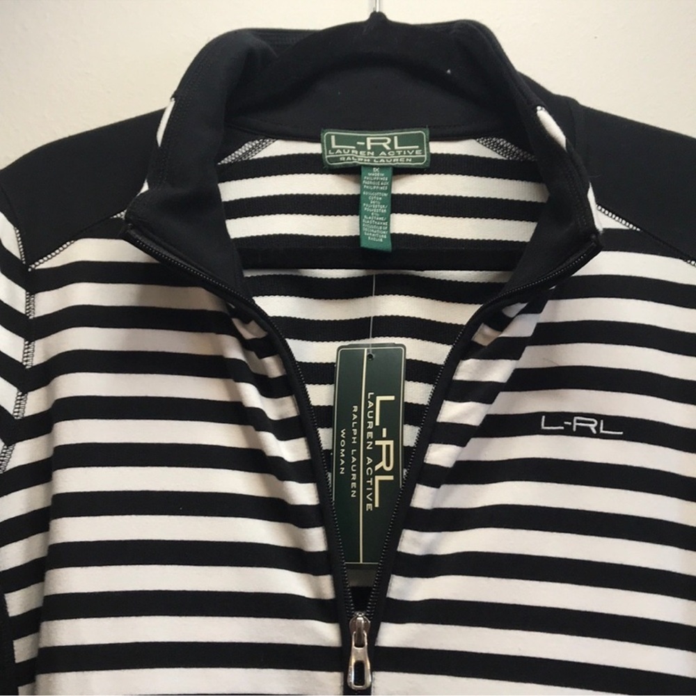NWT Lauren Ralph Lauren L-RL Lauren Active Striped Zip Jacket Black White Sz 1X - Picture 7 of 10